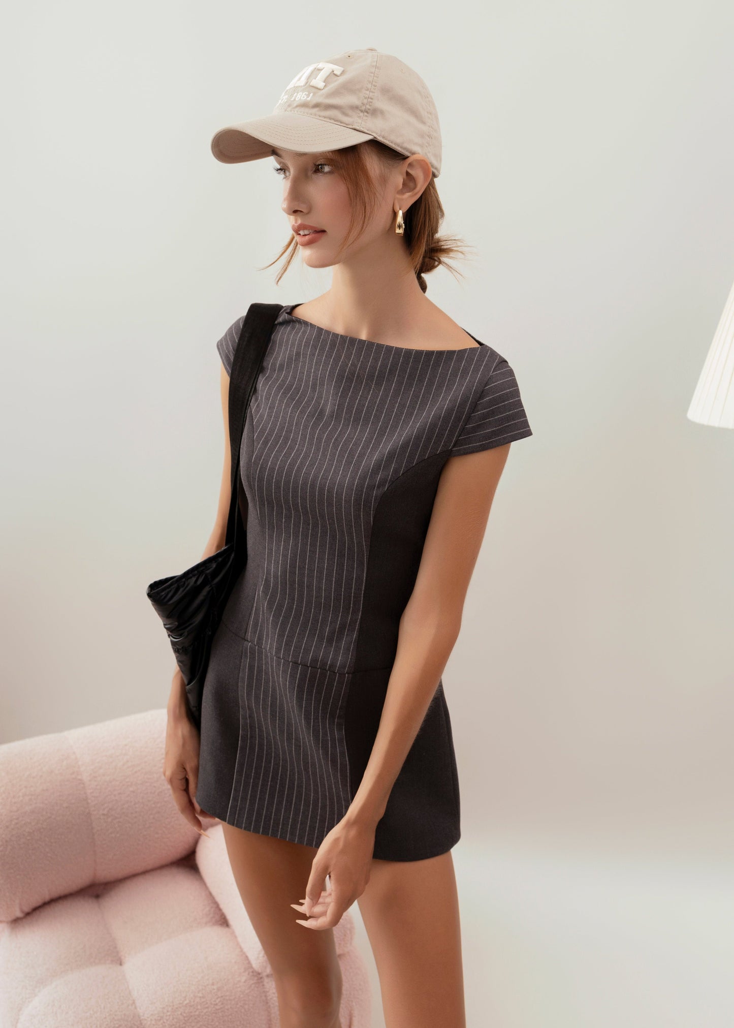 Grey Pinstripe Mini Dress